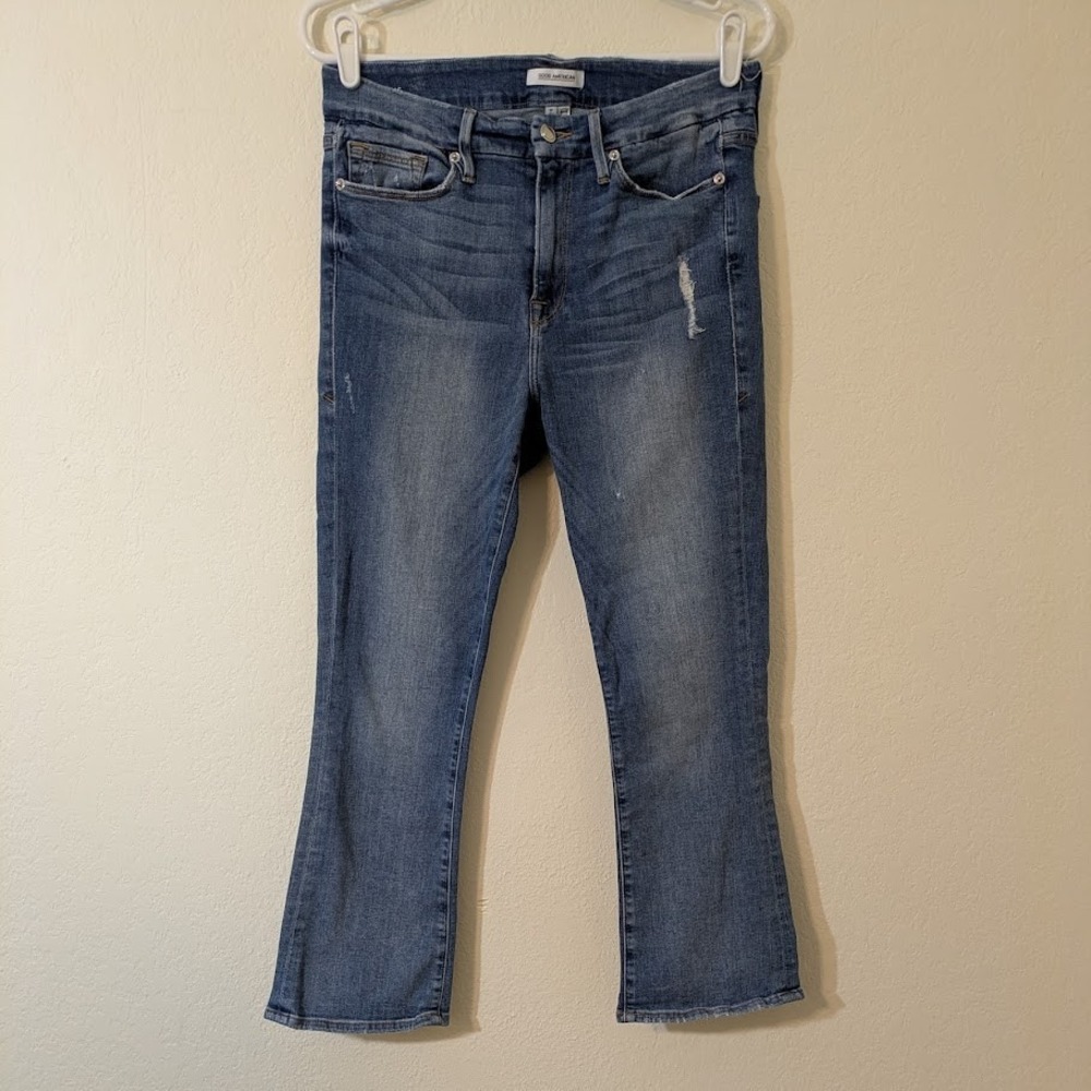 Good American Jeans Good Cuts Crop‎ Distressed Medium Wash Stretch size 10/30